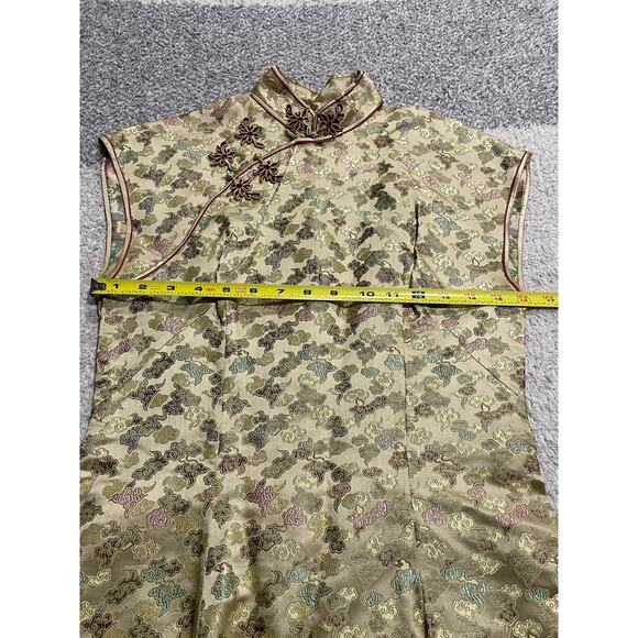 VTG Silk Chinese Qipao Dress Cheongsam 1960's Midi Mandarin Collar Yellow 60's - Picture 4 of 10